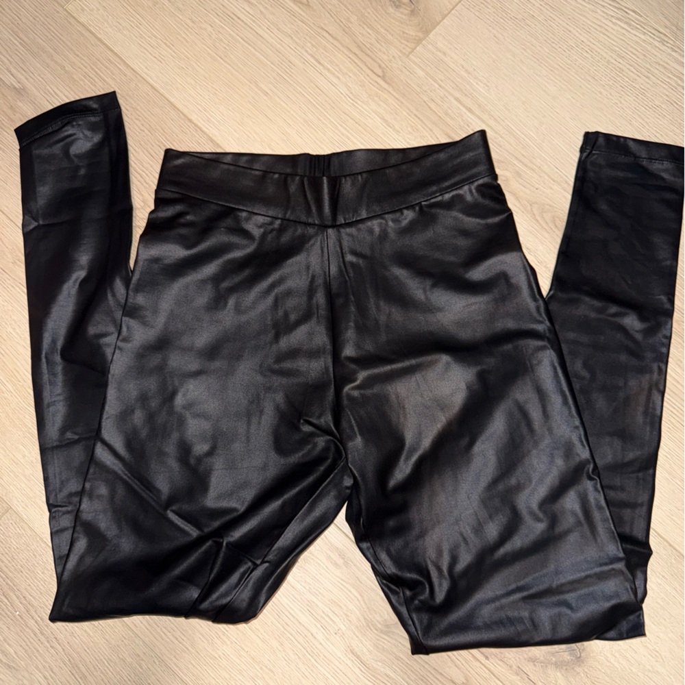 Topshop Black Faux Leather Leggings - TALL